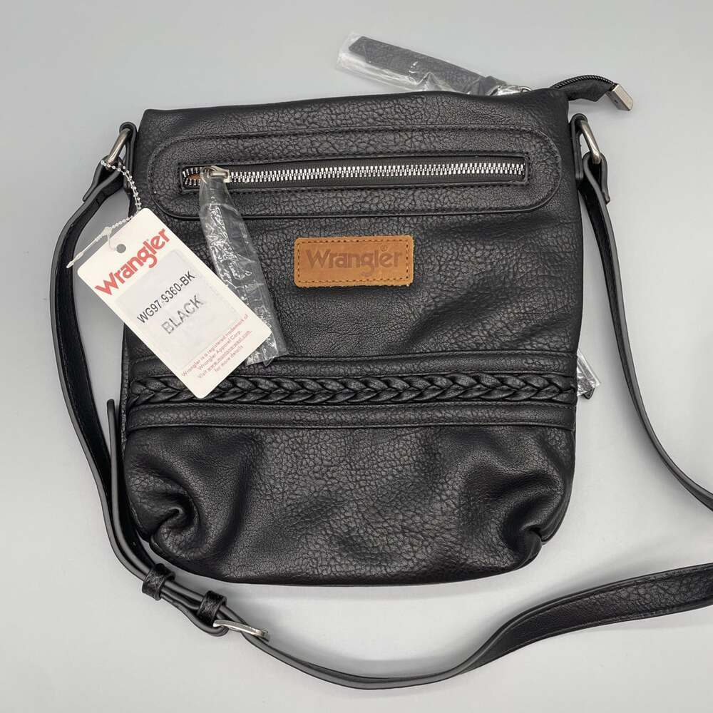 Wrangler Black Crossbody Bag Conceal Carry W Adjustable Strap Braided Detail